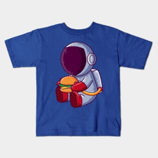 Cute Astronaut Eating Burger Cartoon Kids T-Shirt